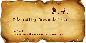 Mándity Annamária névjegykártya
